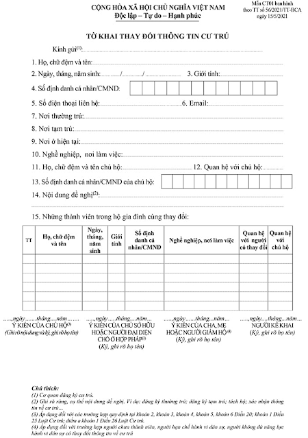 Viết tờ khai thay đổi thông tin cư trú